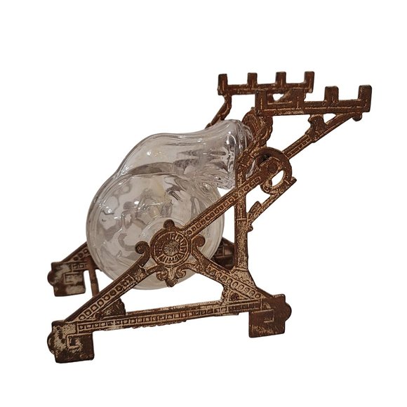 Antique 19th century tilting cast iron and glass Edwardian snail ink well aged - Picture 3 of 7